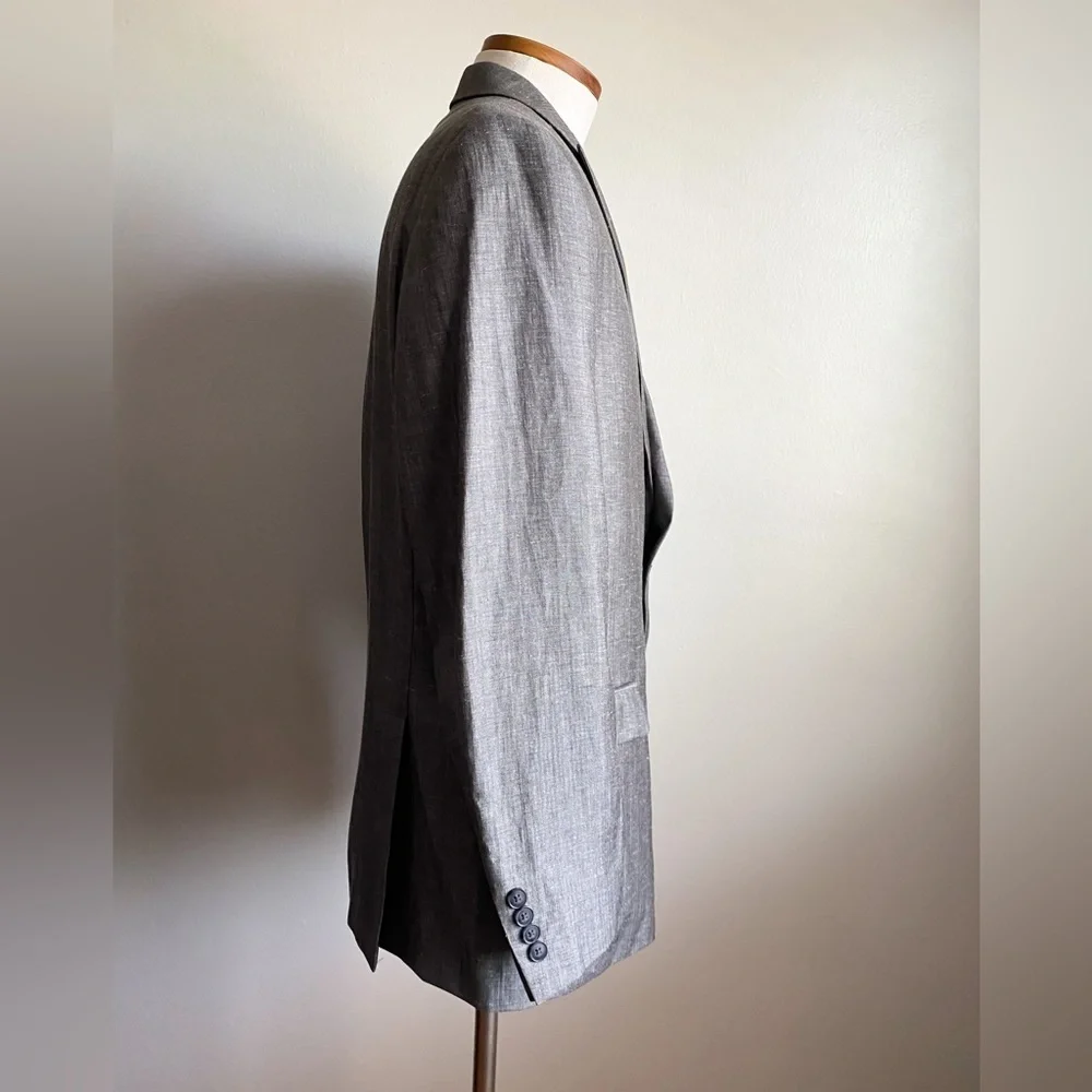 Calvin Klein Linen Wool Gray Men Blazer Sport Coat Suit Jacket 46R